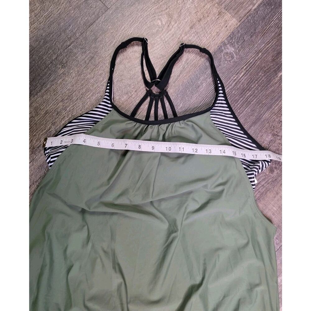 Holipick Size XL Tankini Swimsuit 2 Piece Olive Green Striped Strappy Back NWT - Picture 4 of 8